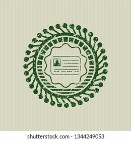 Green identification card icon inside rubber grunge texture stamp