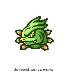 green iguana dragon logo illustration vector design. illustration design concept, esport logo, mascot and tattoo. good design for printing stickers, t-shirts and hoodies