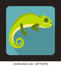 Green iguana icon in flat style with long shadow. Reptiles symbol