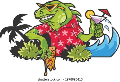 green iguana illustrations for merchandise or logo and sticker designs