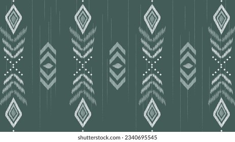 Green ikat ethnic design background. Seamless  curvy waves ikat pattern in tribal, Folk embroidery abstract wave art. Ornament print. Design for carpet, clothing, fashion, fabric.