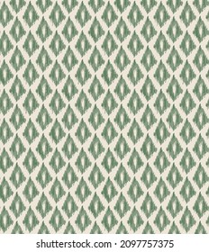 Green ikat Ogee background - Ethnic folk seamless pattern. Abstract background for textile design, wallpaper, surface textures. Boho Style