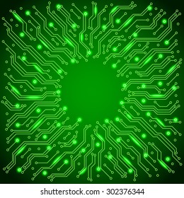 Green illuminated circuit board detailed vector background