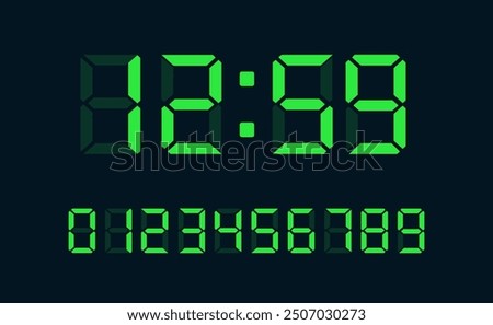 Green illuminated digital clock numbers showing time on black background