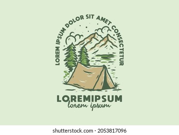 Green illustration drawing of camping tent design