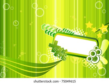 Ilustración verde con marco para texto, cruces, flechas y estrellas