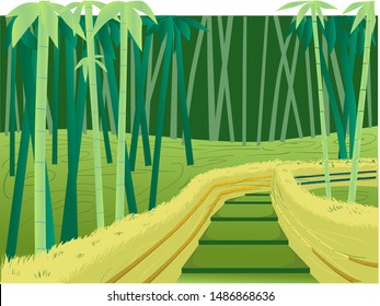 Green illustration sagano bamboo forest  Japan for parallax effect