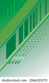Green illustration square background. Pattern with small strips and frames in shades of green and yellow. Modern texture. Vector illustration.