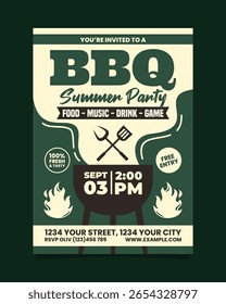 Modelo de convite vertical do cartaz do partido do churrasco do verão ilustrativo verde