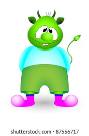 Green imp in shorts and pink socks