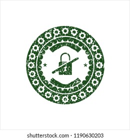 Green inaccessible icon inside distressed rubber grunge texture stamp