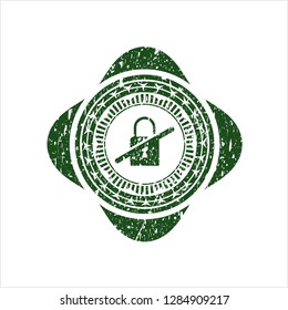Green inaccessible icon inside distressed rubber grunge texture stamp