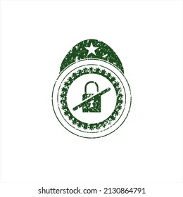 Green inaccessible icon inside grunge style stamp. 