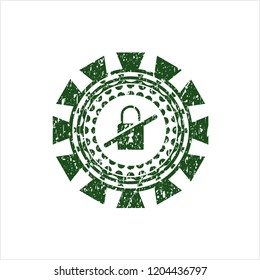 Green inaccessible icon inside rubber seal with grunge texture