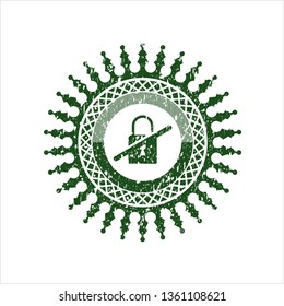 Green inaccessible icon inside rubber stamp with grunge texture