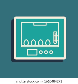 Green Incubator for eggs icon isolated on blue background. Long shadow style. Vector Illustration