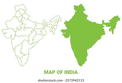 Green India map outline and flat vector illustration