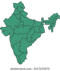 Grünes Indien Einfache Karte mit Zuständen Umrissvektor
