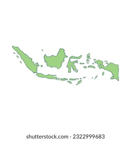 Green Indonesia Map Cartoon Style Illustration