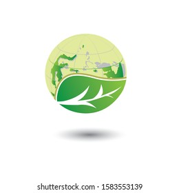 Green Indonesia map concept with leaves, vector illustration, Eco friendly and green logo,illustration logo template, vector