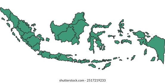 Mapa simple verde de Indonesia con Vector de contorno fronterizo de estados
