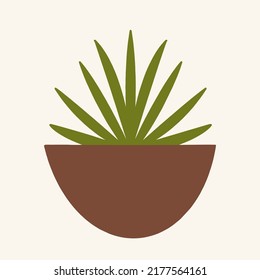 Green indoor plant in a pot. Leaf tropical flat icon. Vector app, game user interface element.