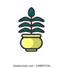 Planta interior verde sem flor em vaso de argila isolado no fundo branco. Decoração floral natural para fazer a ilustração vetorial mais cozier casa. Cultivo de plantas de interior como atividade de lazer.