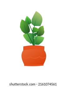 Green Indoor plants and flowers. In ceramic pots. Homemade beautiful herbs. Isolated on white background. Cartoon fun style. Vector.