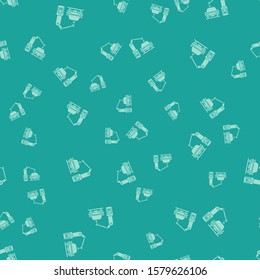 Green Industrial machine robotic robot arm hand on car factory icon isolated seamless pattern on green background. Industrial automation production automobile.  Vector Illustration