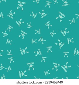 Green Industrial machine robotic robot arm hand on car factory icon isolated seamless pattern on green background. Industrial automation production automobile.  Vector