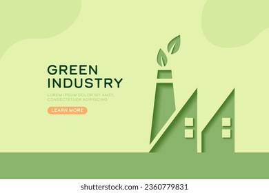 Green industry, 3D symbol paper art style. Renewable energy and Sustainability development concept.Banner template background. Vector illustration.