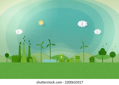 Industria verde y energía renovable alternativa.ESG como concepto social y de gobernanza ambiental.Ilustración de papel de vectores.