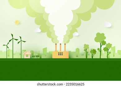 Green industry and alternative renewable energy.ESG as environmental social and governance concept.Paper art Vector illustration.