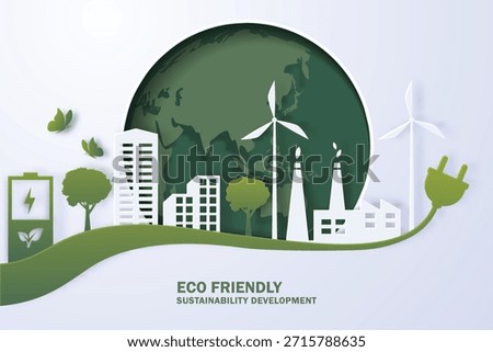 Green industry and alternative renewable energy.ESG as environmental social and governance concept.Paper art Vector illustration.