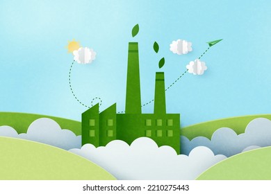 Green industry and alternative renewable energy.Green eco friendly concept background.Paper art of ecology and environment concept.Vector illustration.