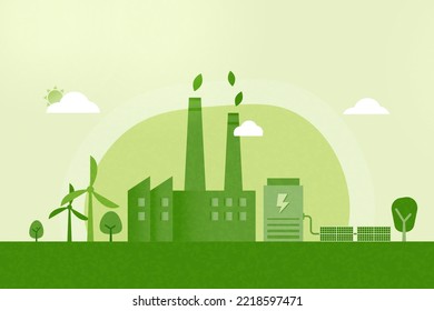 Grüne Industrie und alternative erneuerbare Energien.Umweltfreundliche Stadtlandschaft.Ökologie und Umweltkonzept.Vektorgrafik.