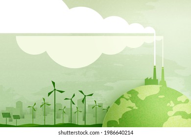 Green industry and clean energy on eco friendly cityscape background.Paper art of ecology and environment concept.Vector illustration.