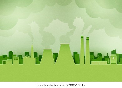 Green industry and clean energy on eco friendly cityscape background.Paper art of ecology and environment concept.Vector illustration.