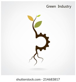Green industry concept. Small plant and gear symbol, business and green idea, education concept. Vector illustration.