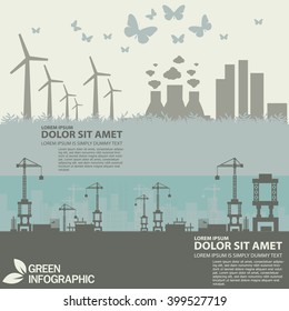 Green industry. earthy tones.ecology info graphics collection - sustainable concept - charts, symbols, graphic elements