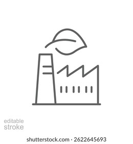 Green industry icon. Simple outline style. Green factory, eco friendly manufacturing and sustainable practices, environment concept. Thin line symbol. Vector illustration isolated. Editable stroke.