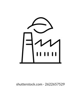 Green industry icon. Simple outline style. Green factory, eco friendly manufacturing and sustainable practices, environment concept. Thin line symbol. Vector illustration isolated.