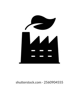 Green industry icon. Simple solid style. Green factory, eco friendly manufacturing and sustainable practices, environment concept. Black silhouette, glyph symbol. Vector illustration isolated.