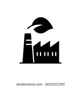 Green industry icon. Simple solid style. Green factory, eco friendly manufacturing and sustainable practices, environment concept. Black silhouette, glyph symbol. Vector illustration isolated.
