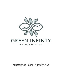 green infinity logo template. eco leaf icon symbol vector illustration