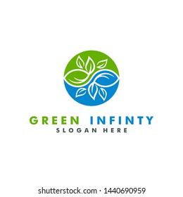 green infinity logo template. eco leaf icon symbol vector illustration
