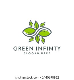 green infinity logo template. eco leaf icon symbol vector illustration