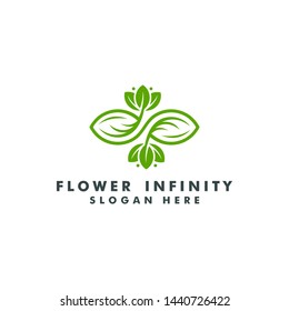 green infinity logo template. eco leaf icon symbol vector illustration