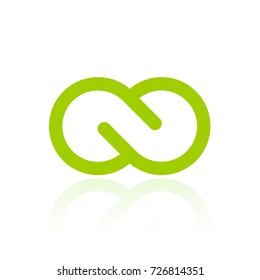 Logotipo verde del bucle del infinito aislado en el fondo blanco