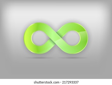 Green infinity symbol on the gray background. Vector design element.
